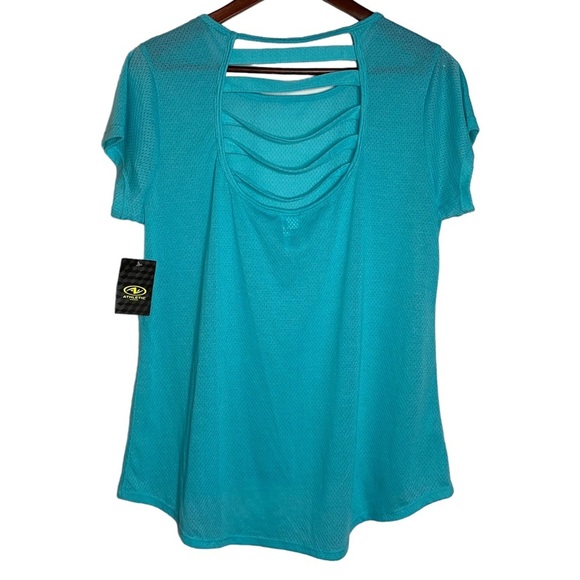 Athletic Works Turquoise Strappy Back Mesh Short Sleeve T-Shirt Extra Large XL - Picture 2 of 16